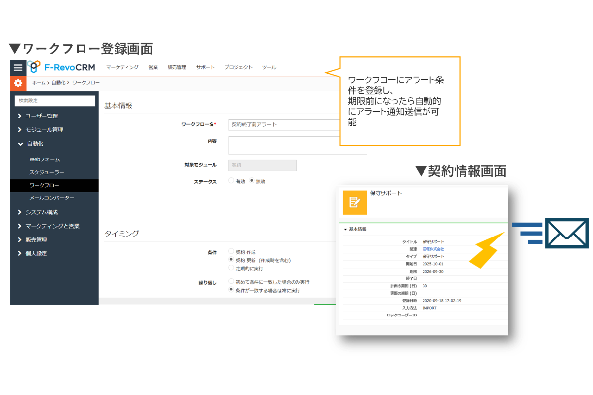 ワークフローで契約期限アラートを設置